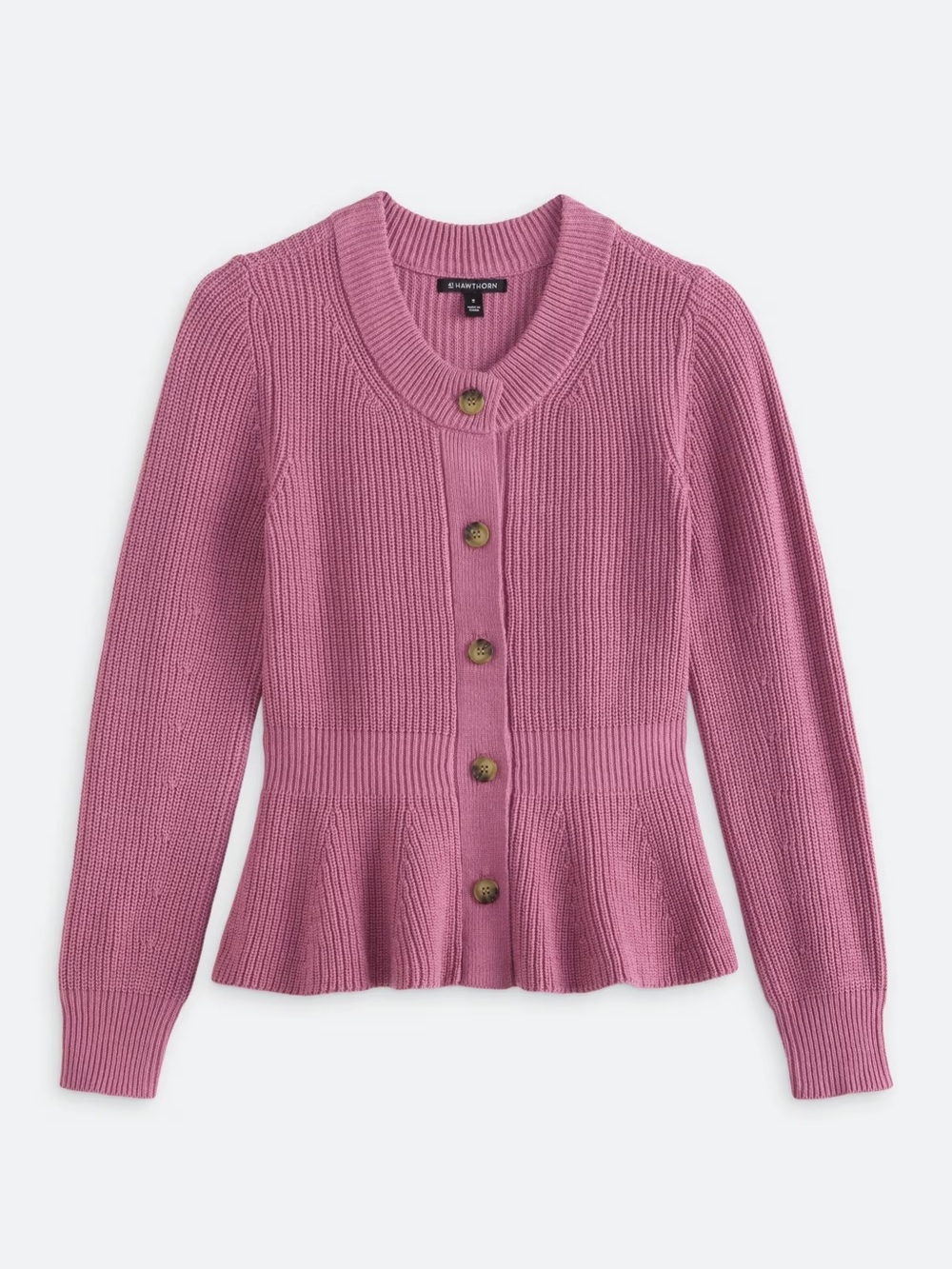 41 Hawthorn Mauve-Pink Peplum Button Cardigan